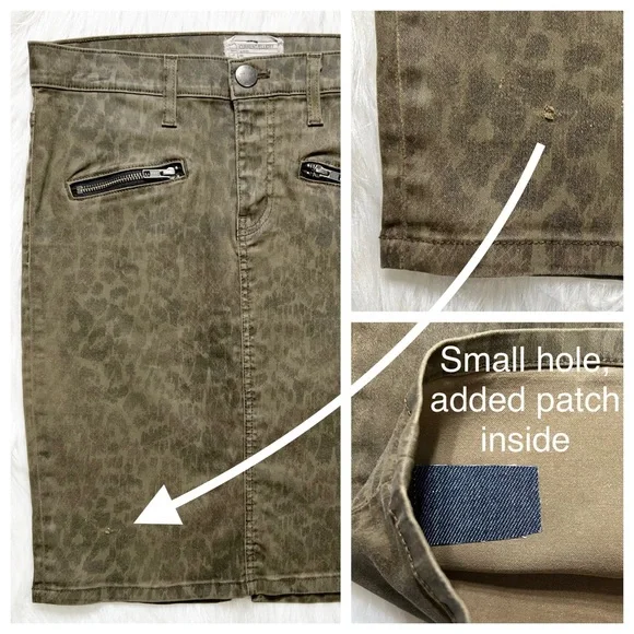 Current/Elliott Leopard Print Army Green Denim Pencil Skirt, Jean Skirt Size 28” - Picture 14 of 14